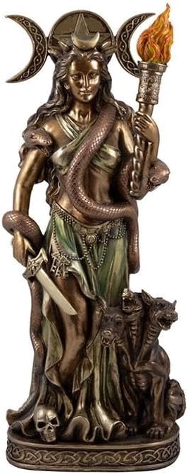 DRW Figura e Hekatës, Perëndeshës së Magjisë, Rojtares së Natës, Përfundim Bronzi, Rrëshirë e Pikturuar me Dorë, 16x11x40 cm