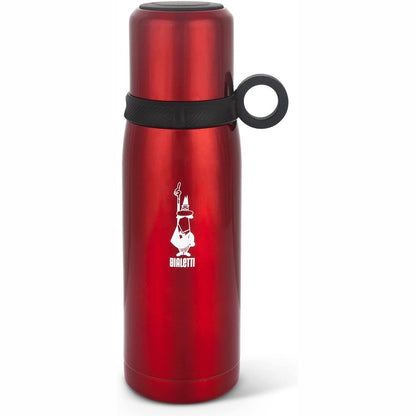 263241 - BIALETTI Shishe uji termal To Go me kapak dhe gotë, mur të dyfishtë, mban pijet të ngrohta për 12 orë dhe të ftohta për 24 orë, kapacitet 460ml, çelik inox, e kuqe