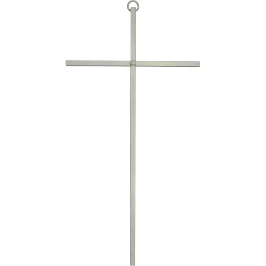 240087 - KRYQ MURI | Dizajn minimalist elegant | Mbarim pasqyre metalike në ar ose argjend | Dekor shtëpie i krishterë | Dhuratë e shkëlqyer për pagëzim, kungim të parë dhe konfirmim (argjend)
