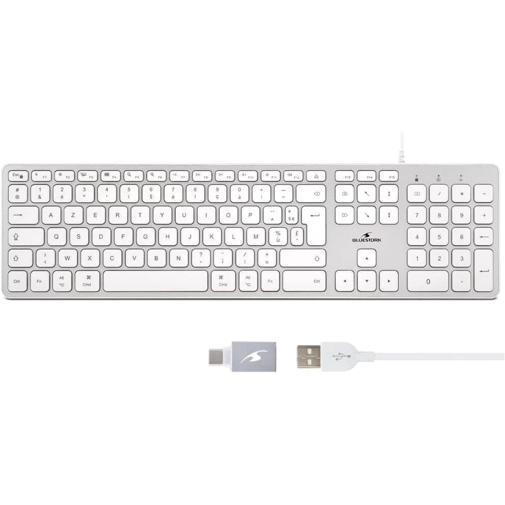 266591 - BLUESTORK Tastiera frënge me tela AZERTY për Mac, 13 shkurtore multimediale, përshtatës USB/USB-C, taste konkave dhe të heshtura