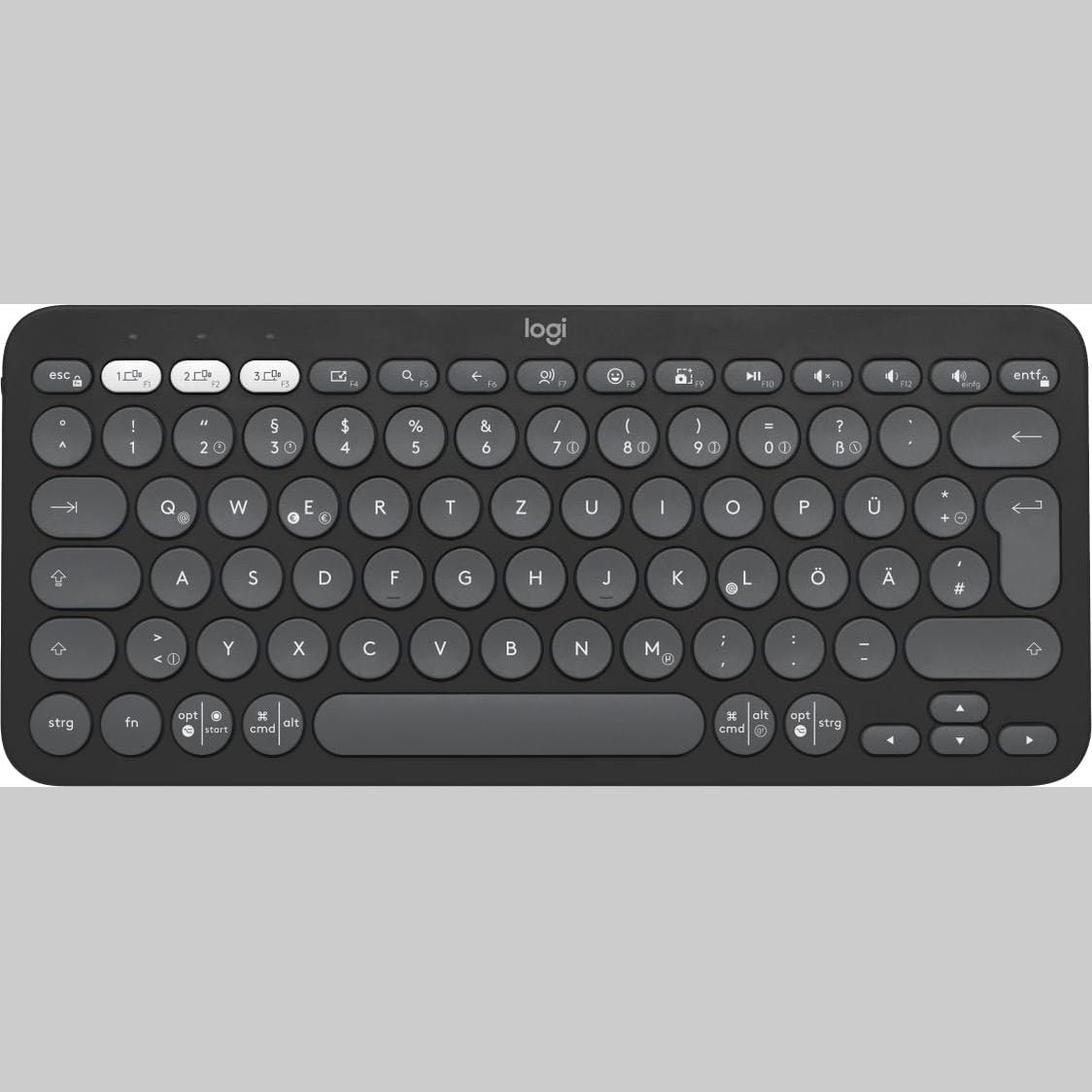 273340 - LOGITECH PEBBLE KEYS 2 K380S, TASTIERË BLUETOOTH PA TEL, E HOLLË, PORTATIVE, PËR WINDOWS, MACOS, IPADOS, ANDROID, CHROMEOS, GJERMAN QWERTZ-GRAPHITE