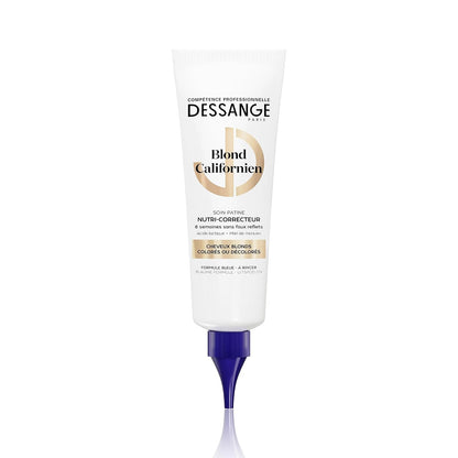 318501 - DESSANGE Trajtim ushqyes-korrektues me patinë blu për bjonden kaliforniane Acid laktik dhe mjaltë manuka Ushqen dhe neutralizon tonet e verdha Flokë bjonde, të lyer dhe të zbardhur 140ml