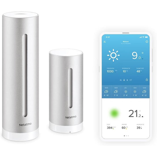 164302 - NETATMO Stacioni i Meteorologjisë Inteligjente me Wi-Fi, Sensorë për Brenda dhe Jashtë, Higrometër, Parashikimi i Motit, Cilësia e Ajrit, Kompatibil me Amazon Alexa dhe Apple HomeKit, Modeli NWS01-EC