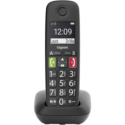 273211 - Gigaset E290 - Telefon pa tel për të moshuarit pa sekretarinë telefonike, me butona të mëdhenj - Butona për thirrje të shpejtë, funksion përforcues për dëgjim ekstra me zë të lartë, i zi [versioni gjerman]