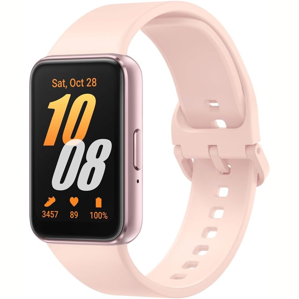 266412 - Rrip fitnesi Samsung Galaxy Fit3, bateri që zgjat shumë, zbulim rënieje/SOS, barometër, IP68, monitorim gjumi, mbi 100 ushtrime, menaxhim njoftimesh/muzike, rozë e artë [versioni italian]