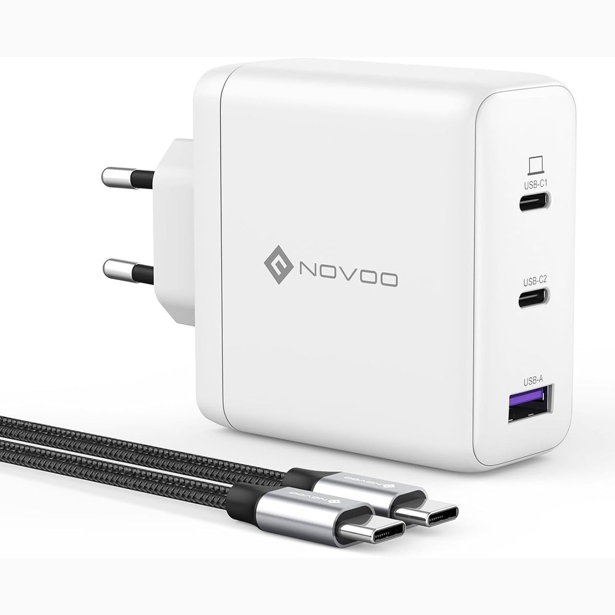 310019 - NOVOO Karikues i shpejtë 120W USB-C GaN III, 3 porta PPS, 1 kabllo PD 100W, për MacBook Pro 14", Dell XPS 13, iPad Pro, iPhone 15, Galaxy S23, Note20, i bardhë