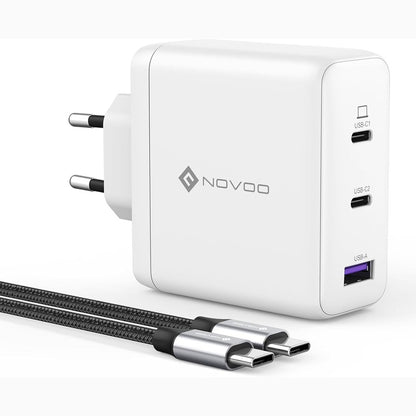 310019 - NOVOO Karikues i shpejtë 120W USB-C GaN III, 3 porta PPS, 1 kabllo PD 100W, për MacBook Pro 14", Dell XPS 13, iPad Pro, iPhone 15, Galaxy S23, Note20, i bardhë