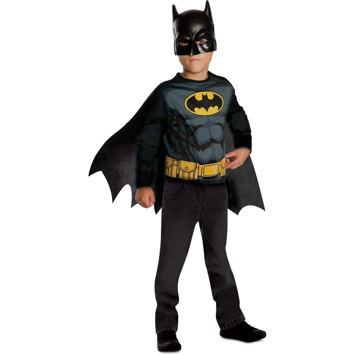 294094 - RUBIE'S Kostum për Fëmijë BATMAN - Një Madhësi për 5-8 Vjeç - Bluzë me Mëngë të Gjata, Pelerinë me Mbërthyes Velcro dhe Maskë