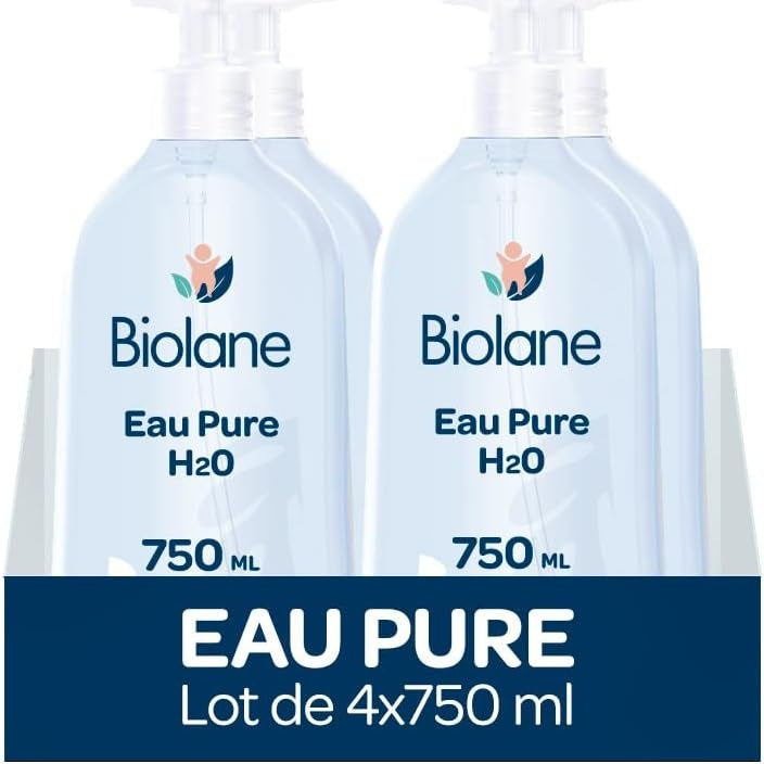321148 - BIOLANE Ujë i Pastër H2O për Fëmijë, Shishe Pastruese me Pompë, Pako me 4 x 750 ml