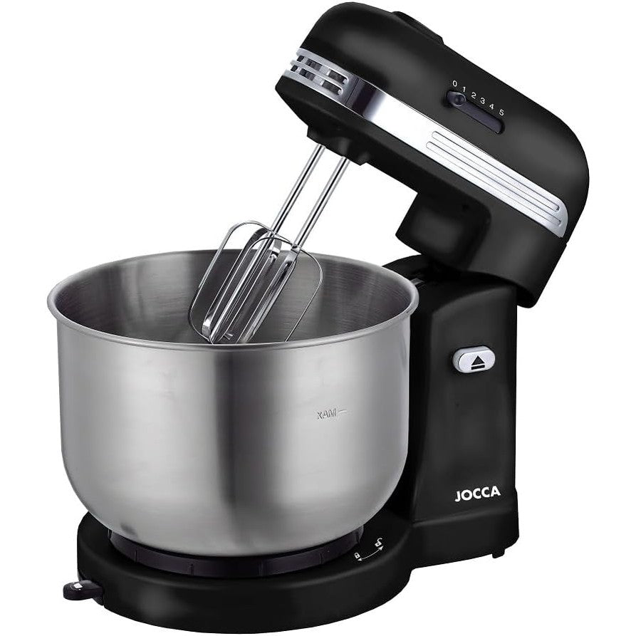 277396 - JOCCA Mikser Kuzhine 350W, Rrotullim Automatik me Fërkim, 5 Shpejtësi, Tas Çelik Inoks 3.5L, Grep Brumi, Rrahës Brumi, Emulgues, Shkopinj Përzierjeje Kromi dhe Mikser, i Zi