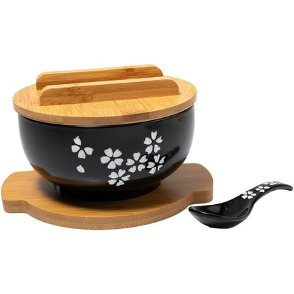 213725 - Tas i Madh Porcelani Aziatik - Supë dhe Makarona - Ngjyrë e Zezë - 16 cm - Kapacitet 1000 ml