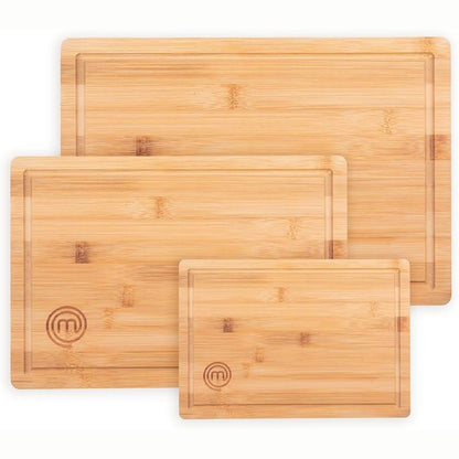 293681 - MasterChef Dërrasa Prerjeje prej Bambuje, Set Dërrasash Prerjeje prej Druri - 38cmx27.5cm / 34cmx23.5cm / 23cmx15cm, Sipërfaqe Antibakteriale