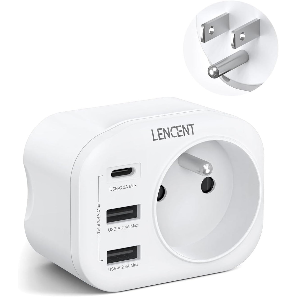 295342 - LENCENT Adaptues prize SHBA për Kanadanë, Meksikën dhe Tajlandën, me 2 porta USB dhe 1 portë USB-C, Tipi B