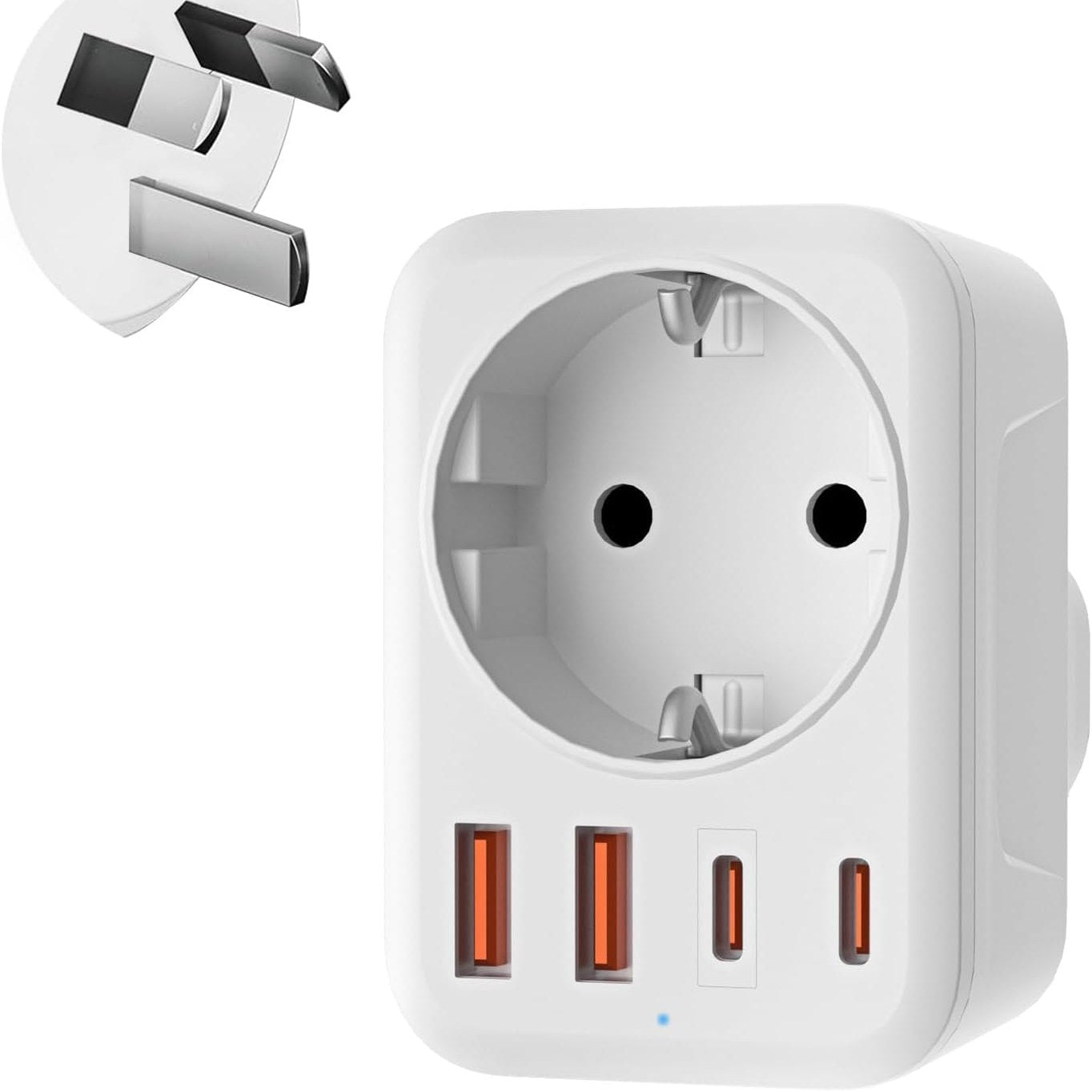 267289 - DENLANE Adaptues udhëtimi 5-në-1 për Australinë me 1 AC & 2 USB-C & 2 USB-A (3.4A), Adaptues për Kinën, Zelandën e Re dhe Gjermaninë