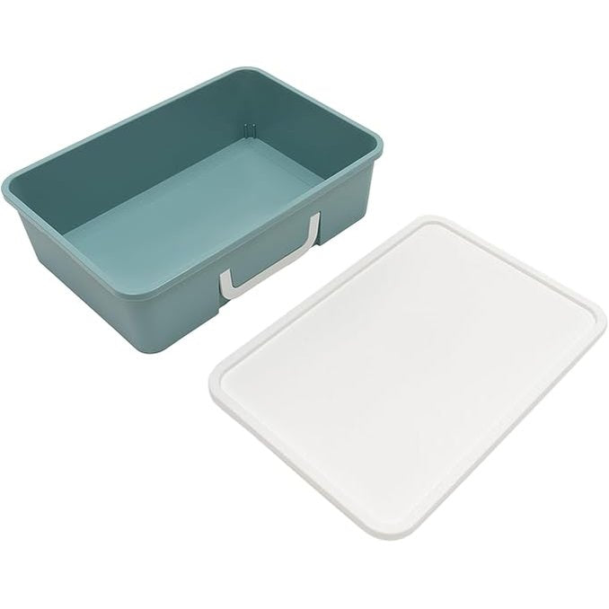 141898 - Organizues plastik i sheshtë me doreza dhe kapak, kuti magazinimi e stackueshme me kapacitet të madh, ngjyrë blu për shtëpi, klasë dhe zyrë