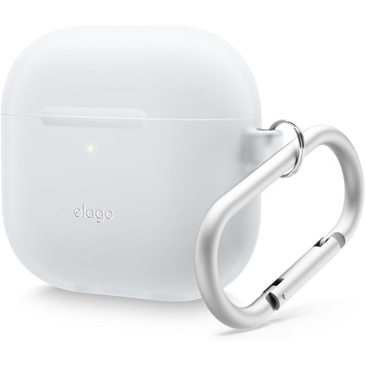 190001 - ELAGO Mbrojtëse Silikoni për AirPods 4 me Karabinier - Blu Fosforeshente, E Përputhshme me Karikimin pa Tel, Rezistent ndaj Goditjeve, Mbrojtje e Plotë