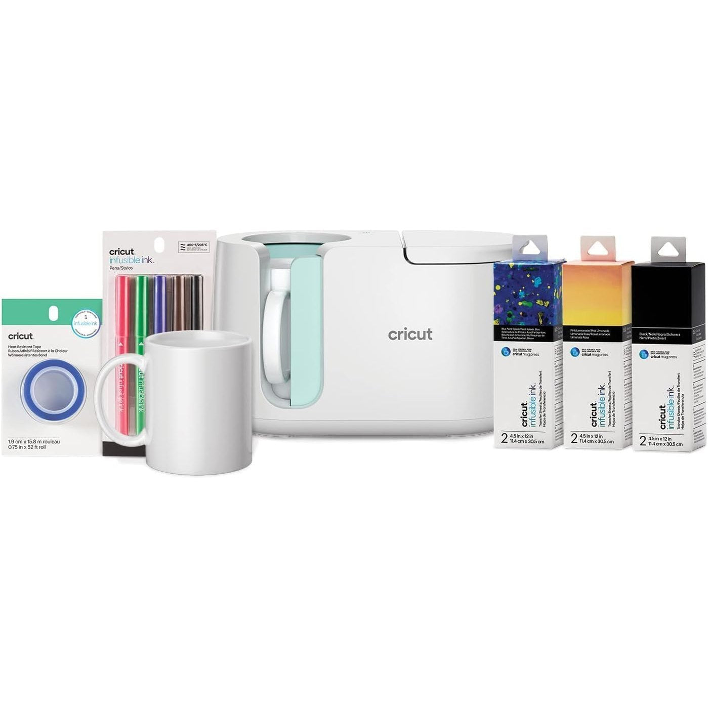 183026 - CRICUT Seti Fillestar për Presë Filxhanësh me Materiale Presë Nxehtësie - Përdorueshëm për Filxhanë, Filxhanë Kafeje, Shishe Uji dhe Qese - Transferim Sublimimi i Personalizuar