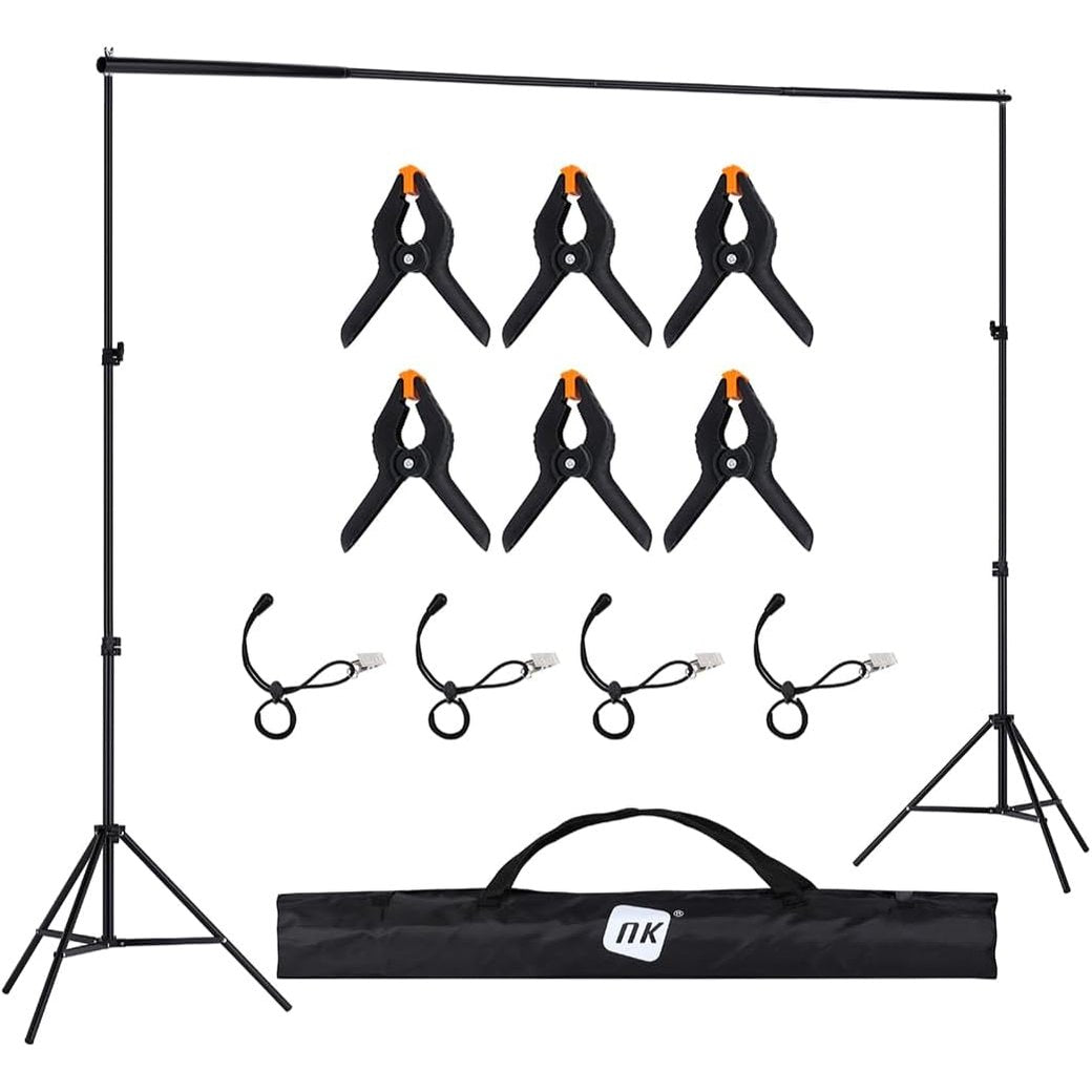 273331 - NK Mbështetëse Sfondi Profesionale për Studio Fotografike, 2 x 3m, e Rregullueshme, me 2 Tripodë, 1 Shufër Kryqëzuese, 6 Kapëse, 4 Kapëse Anësore