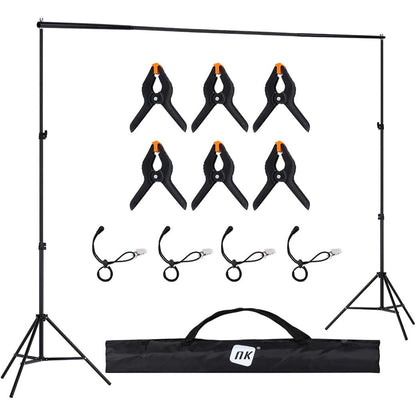 273331 - NK Mbështetëse Sfondi Profesionale për Studio Fotografike, 2 x 3m, e Rregullueshme, me 2 Tripodë, 1 Shufër Kryqëzuese, 6 Kapëse, 4 Kapëse Anësore