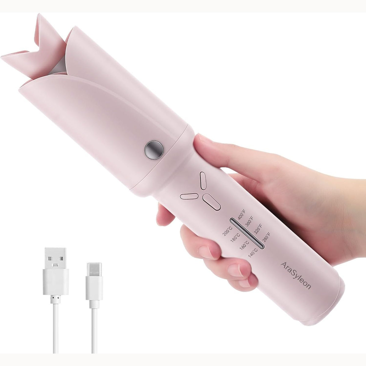 301926 - ARASTYLEON Hekur Automatik Kaçurrelash pa Tel, Tub Turmaline Titaniumi 32 mm, 2 Bateri * 2600mAh, USB-C, 4 Cilësime Temperature (140-200°C), I Lehtë në 350g