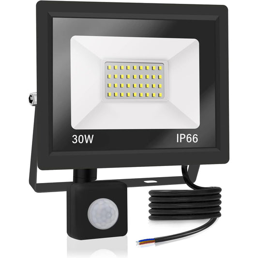 138116 - PROZHEKTOR LED 30W - me Sensor Lëvizjeje, 3000lm, IP66 I papërshkueshëm nga uji, 6000K E bardhë e ftohtë, Ideal për Kopsht, Garazh, Fabrikë
