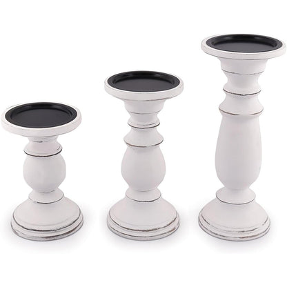 158417 - SAMHITA Seti me 3 Mbaresë Qirinjve Prej Druri të Gdhendur me Dorë, Dekorative për Dhomën e Ndenjes ose Tavolinën