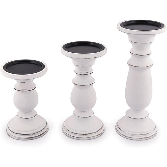 158417 - SAMHITA Seti me 3 Mbaresë Qirinjve Prej Druri të Gdhendur me Dorë, Dekorative për Dhomën e Ndenjes ose Tavolinën