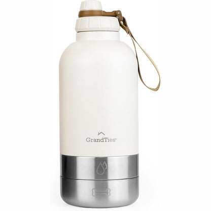 245779 - GRANDTIES Shishe Uji Portative e Izoluar për Qen, 2 dozatorë të shkëputshëm, Enë udhëtimi për ushqim për qen (1890 mL, e bardhë fildhisi)