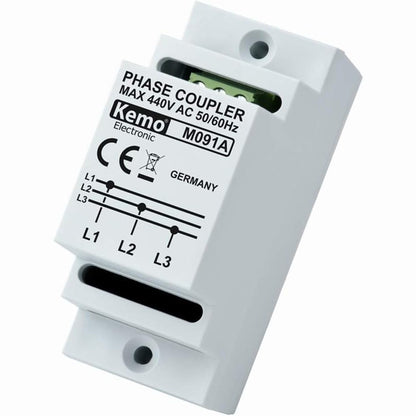 320042 - KEMO Bashkues faze M091A për produktet e linjës së energjisë, montim në shinë DIN, lidhje kapacitive për tre fazat, shpejtësi transmetimi deri në 650 Mbit/s