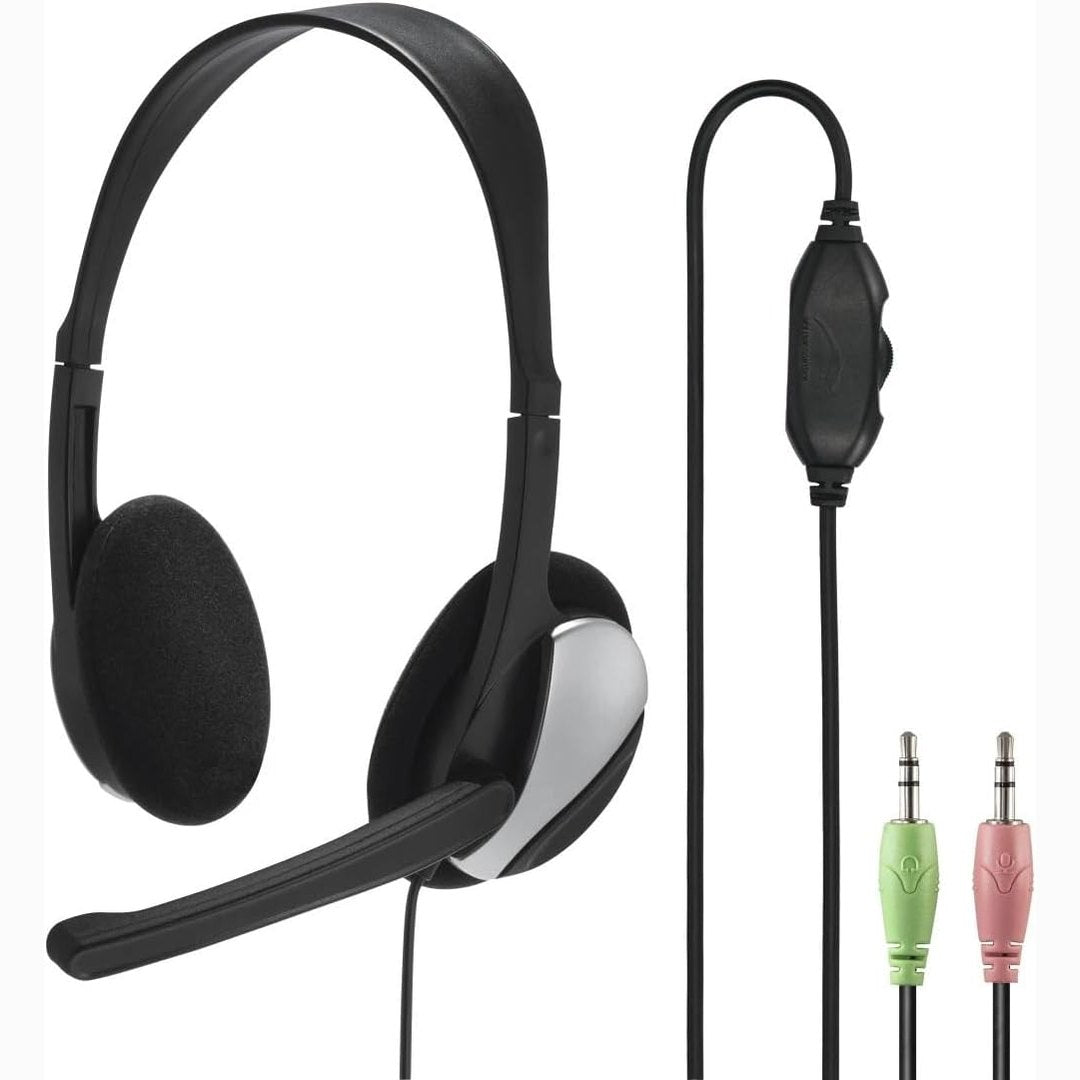 277084 - HAMA Kufje PC HS-P100 me mikrofon, Ultra të lehta, në vesh, stereo, kontroll i volumit në kabllo, gjatësi kablloje 2 m, prizë 3.5 mm, e zezë