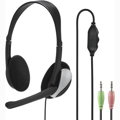 277084 - HAMA Kufje PC HS-P100 me mikrofon, Ultra të lehta, në vesh, stereo, kontroll i volumit në kabllo, gjatësi kablloje 2 m, prizë 3.5 mm, e zezë