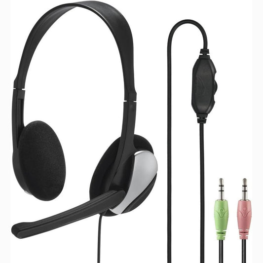 277084 - HAMA Kufje PC HS-P100 me mikrofon, Ultra të lehta, në vesh, stereo, kontroll i volumit në kabllo, gjatësi kablloje 2 m, prizë 3.5 mm, e zezë