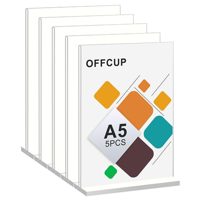 220135 - OFFCUP - Stenda Ekspozuese Akrilike, 5 copë, Ekspozuese Akrilike për Tavolina A5, Mbajtëse Kartash Menyje për Restorante, Kafene, Zyra