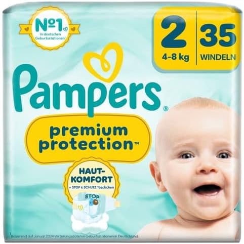 318025 - PAMPERS Premium Protection Madhësia 2, 35 pelena, 4kg-8kg, Mbrojtje e dyfishtë për lëkurën dhe rrjedhjet