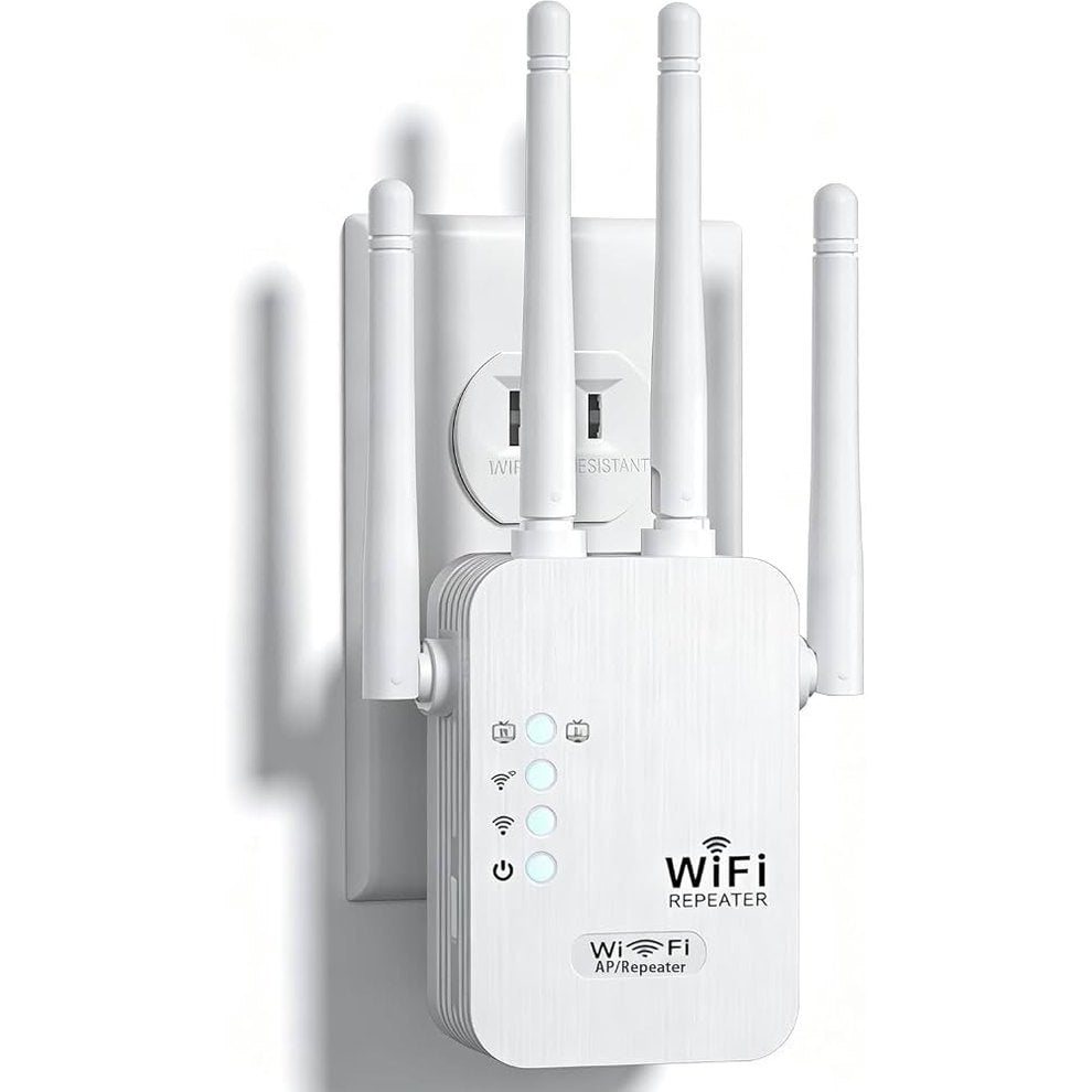 268815 - Përsëritës WiFi 1200Mbps, Përforcues i fuqishëm WiFi me dy banda 5GHz dhe 2.4GHz, Amplifikator i fuqishëm WiFi me portë Gigabit Ethernet, 4 antena, Zgjerues WiFi i pajtueshëm me të gjitha pajisjet e internetit