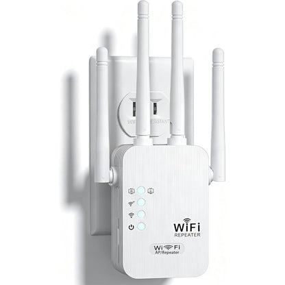 268815 - Përsëritës WiFi 1200Mbps, Përforcues i fuqishëm WiFi me dy banda 5GHz dhe 2.4GHz, Amplifikator i fuqishëm WiFi me portë Gigabit Ethernet, 4 antena, Zgjerues WiFi i pajtueshëm me të gjitha pajisjet e internetit