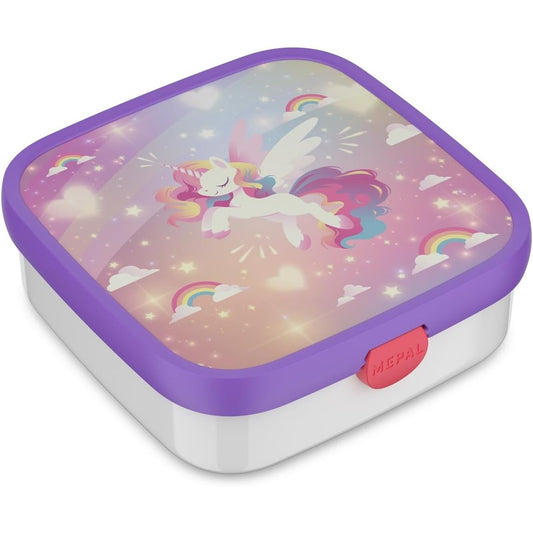 130639 - MEPAL - Kuti Dreke Bento e Madhe Campus për Fëmijë, me 2x Kutitë Bento të Lëvizshme dhe Pirun, e Sigurt për Mikrovalë, Kapacitet 2 x 200ml + 1250ml - Designi Shkëlqim Unicorn