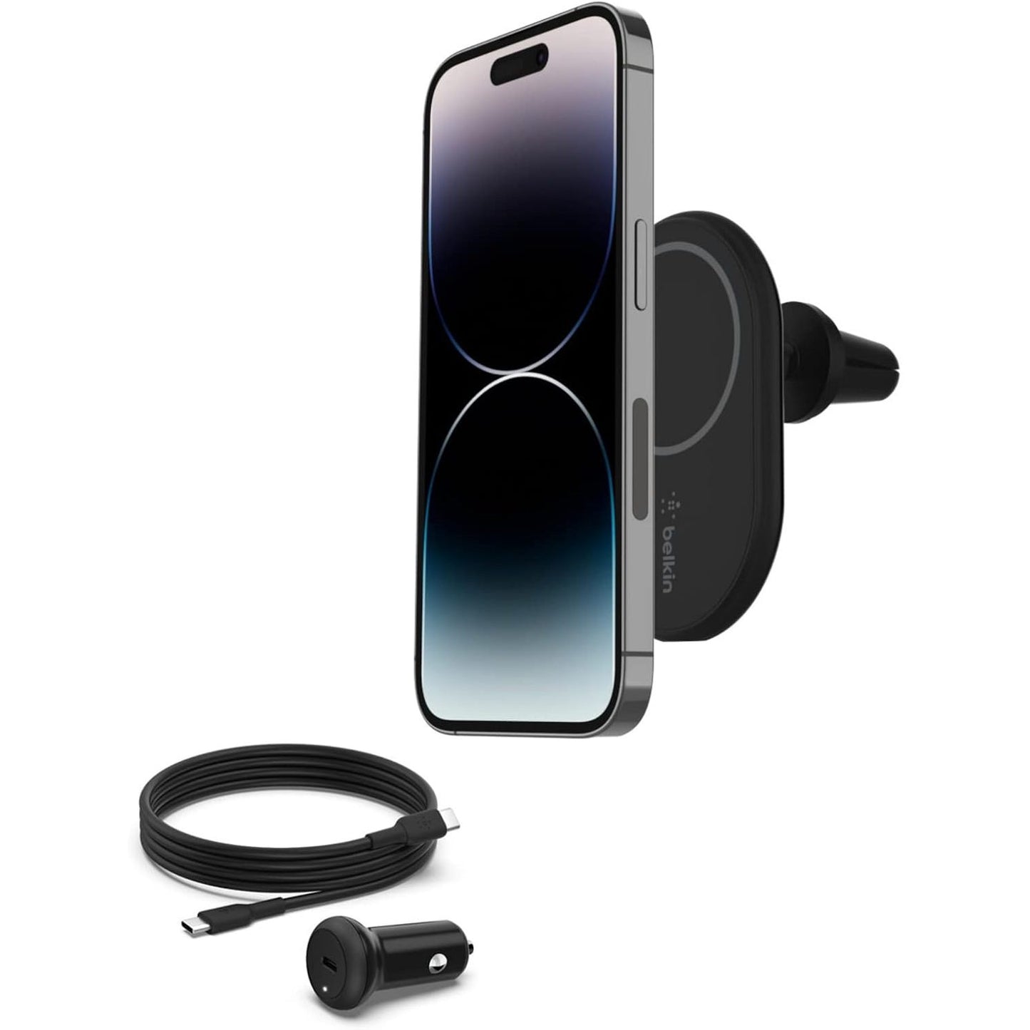 273155 - BELKIN Mbajtëse magnetike për makinë BoostCharge pa tel, për telefonin e makinës, e pajtueshme me MagSafe, për iPhone 17, 16, 15, 14, 13 Pro, Max, Plus, mini (kabllo dhe karikues të përfshirë)