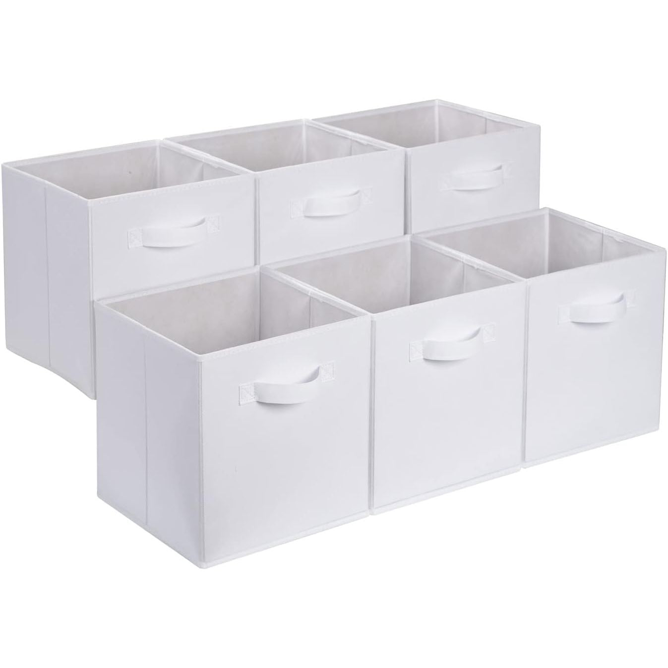 228152 - AMAZON BASICS KUB/ORGANIZUES RUajtJE PËR PËLHURË I PALOSSHËM ME DOREZA, 33 CM X 33 CM X 33 CM, NGJYRË E BARDHË E PLOTË, PAKO ME 6 COPË