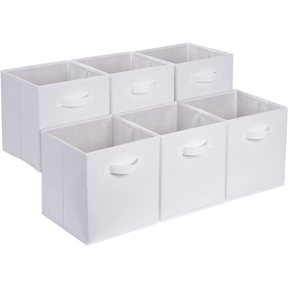228152 - AMAZON BASICS KUB/ORGANIZUES RUajtJE PËR PËLHURË I PALOSSHËM ME DOREZA, 33 CM X 33 CM X 33 CM, NGJYRË E BARDHË E PLOTË, PAKO ME 6 COPË