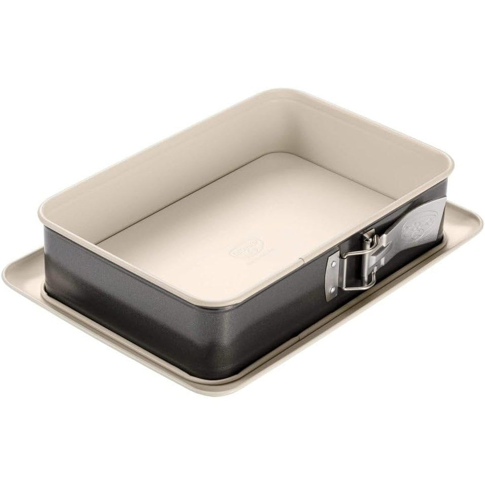 222287 - Dr. Oetker 4860 Tavë për tortë, Tavë drejtkëndëshe me sustë, çelik inox, qeramikë, krem, gri antracit, 28 x 18 x 7 cm