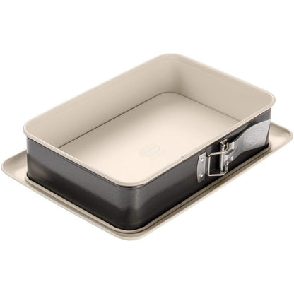 222287 - Dr. Oetker 4860 Tavë për tortë, Tavë drejtkëndëshe me sustë, çelik inox, qeramikë, krem, gri antracit, 28 x 18 x 7 cm