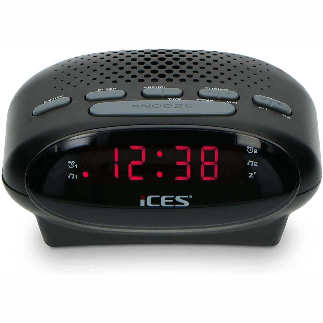 273782 - ICES ICR-210 Ora Radio, Orë me Alarm Radio me Kabllo Energjie, 2 Ora Alarmi, PLL FM, Funksion Shtytjeje, Kohëmatës Gjumi, Rezervë Energjie, Kompakte, E Zezë