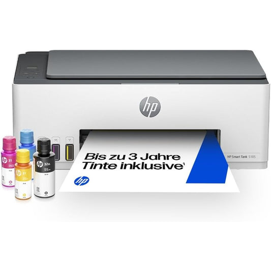 188626 - HP SMART TANK 5105 Printer Shumëfunksional 3-në-1 me Wi-Fi dhe Printim Celular - Rezervuar i Madh Boje, Rendiment i Lartë dhe Cilësi e Lartë e Printimit, Garanci 3-vjeçare dhe 3 Vjet Bojë e Përfshirë