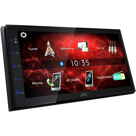 298980 - Marrës mediash dixhital JVC KW-M27DBT 6.8" (17.3 cm) me DAB+ dhe Bluetooth (USB, 3 x Para-Dalje 2V, Kontroll iPod/iPhone, 4 x 45 Vat, Ndriçim blu i butonave)