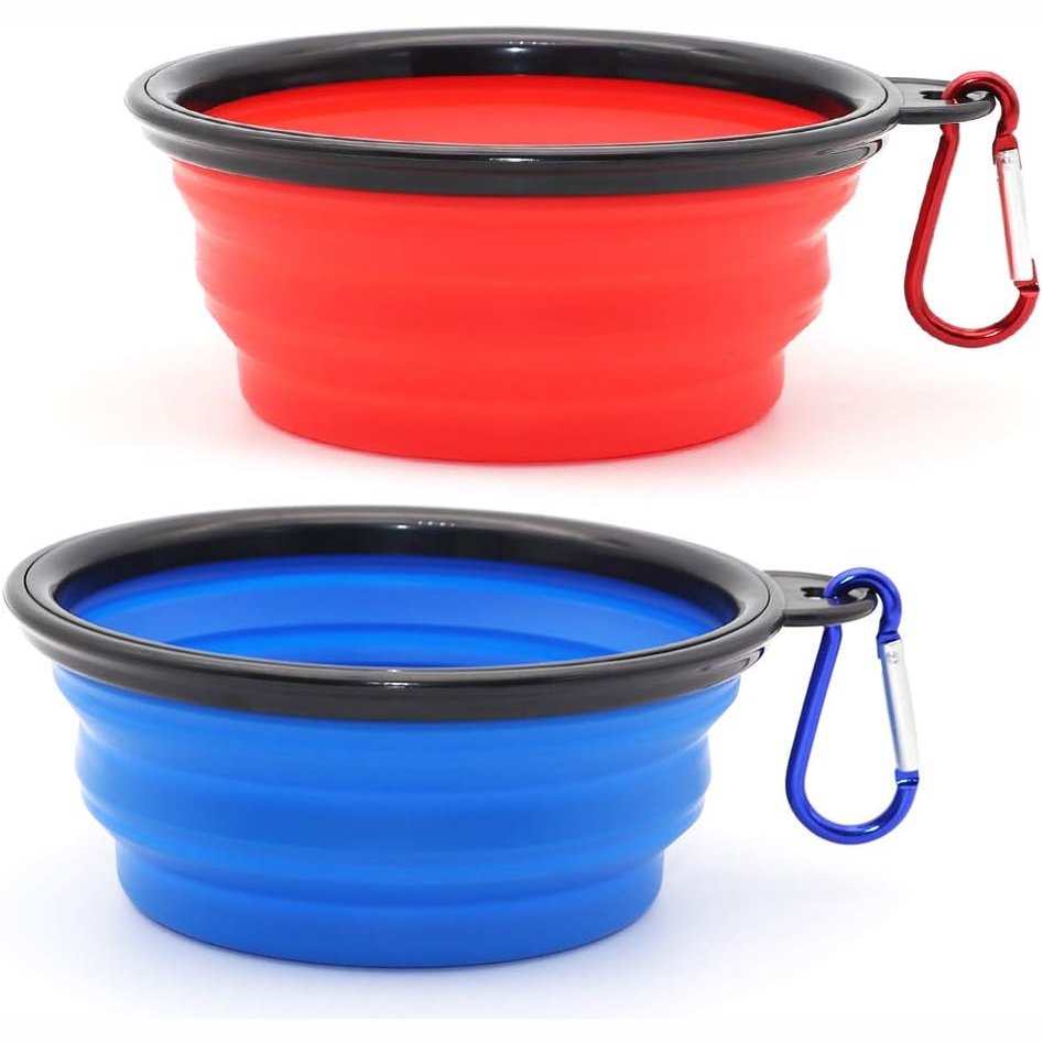 264112 - SLSON Tasa udhëtimi me 2 pjesë të palosshme për qen, kapacitet 350 ml, ngjyrat blu dhe jeshile, të papërshkueshme nga rrjedhjet