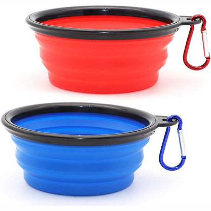 264112 - SLSON Tasa udhëtimi me 2 pjesë të palosshme për qen, kapacitet 350 ml, ngjyrat blu dhe jeshile, të papërshkueshme nga rrjedhjet