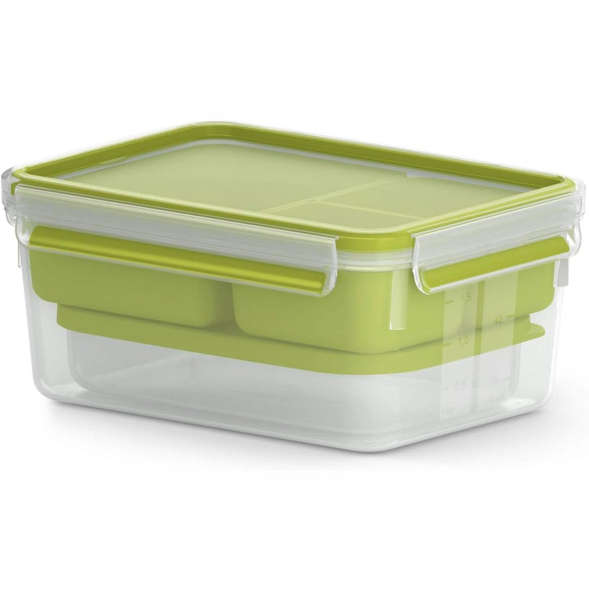 262554 - EMSA Kutia e drekës Clip & Go, 2.2 L, kuti dreke me 3 futje, 100% e papërshkueshme nga rrjedhjet, me vulë freskie, transparente, jeshile e çelët, e prodhuar në Gjermani, N10716