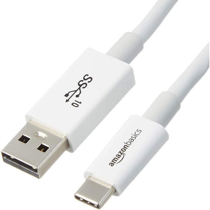 300131 - AMAZON BASICS - Kabllo karikimi i shpejtë adaptues USB-C në USB-A 3.1 Gen 2, 0.9 m, shpejtësi 10 Gbps, i çertifikuar USB-IF, për Apple iPhone 16/15, iPad, Samsung Galaxy, tableta, laptopë, i bardhë
