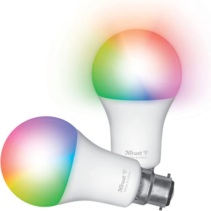 268746 - TRUST Llambë inteligjente WiFi B22, e pajtueshme me Alexa dhe Google Home, llambë LED me ngjyra, 2.4GHz, pako me 2 copë